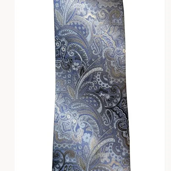 NEW w/o Tags Pronto Uomo Ombré Light Blue & Silver Floral Paisley 100% Silk 62" - Picture 3 of 6